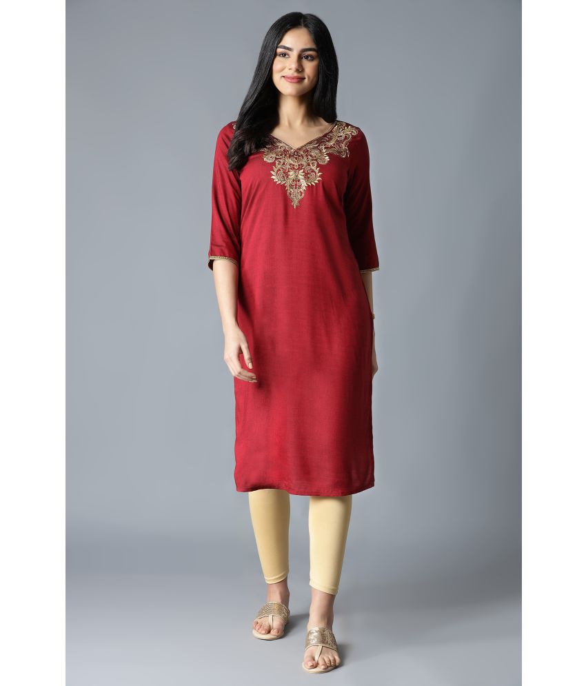     			Aurelia Rayon Embroidered Straight Women's Kurti - Red ( Pack of 1 )