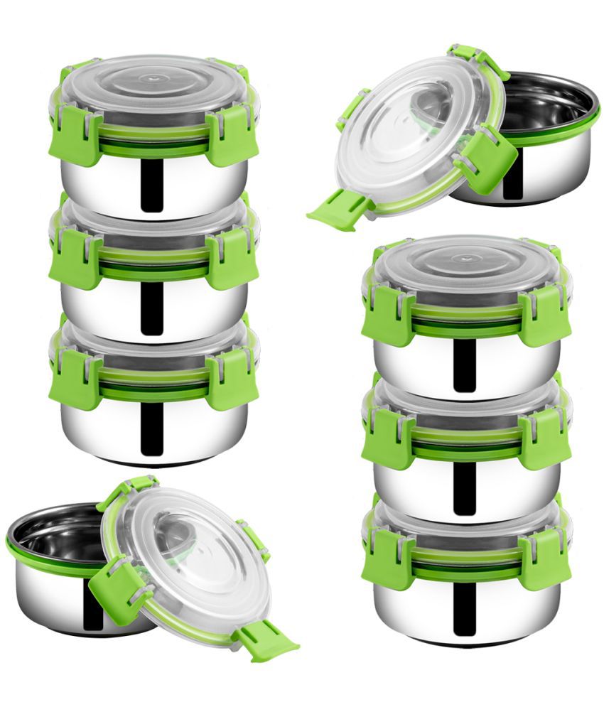     			BOWLMAN Smart Clip Lock Steel Green Food Container ( Set of 8 )