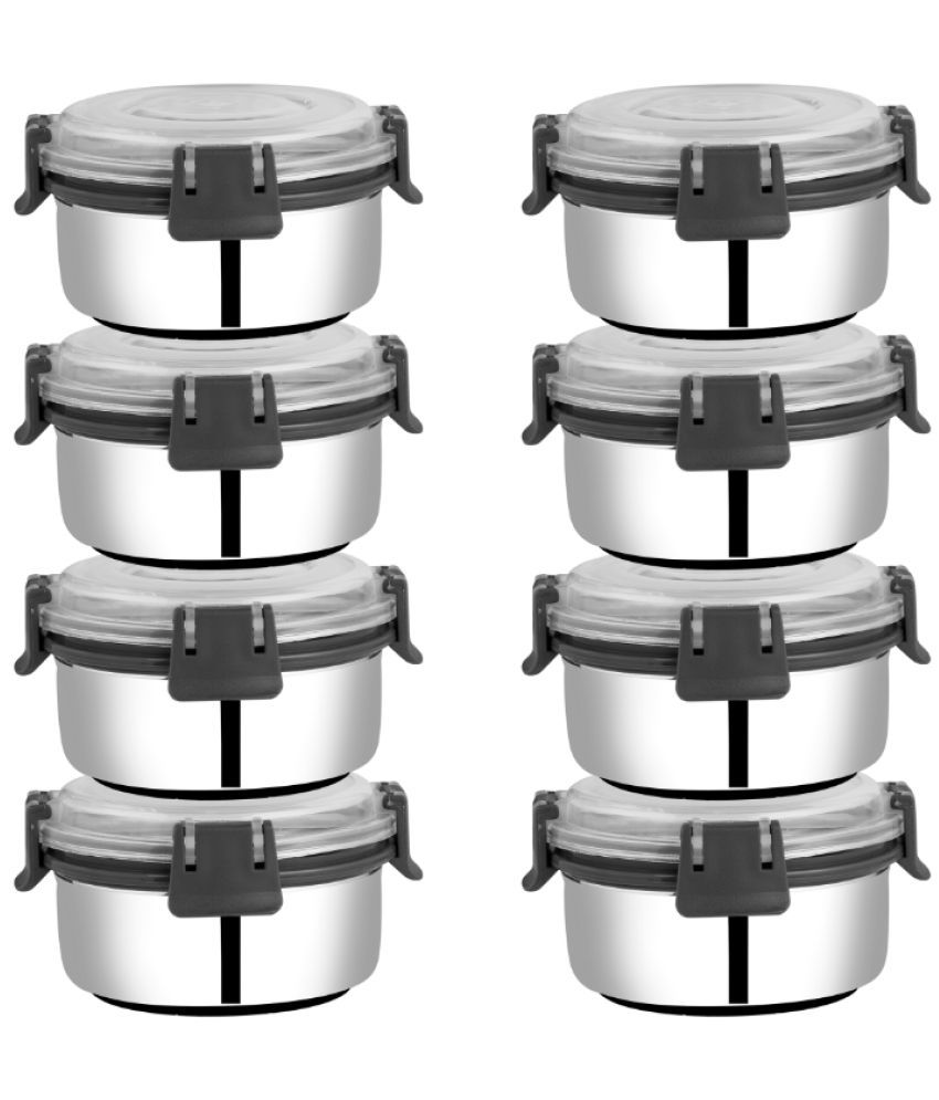    			BOWLMAN Smart Clip Lock Steel Grey Food Container ( Set of 8 )