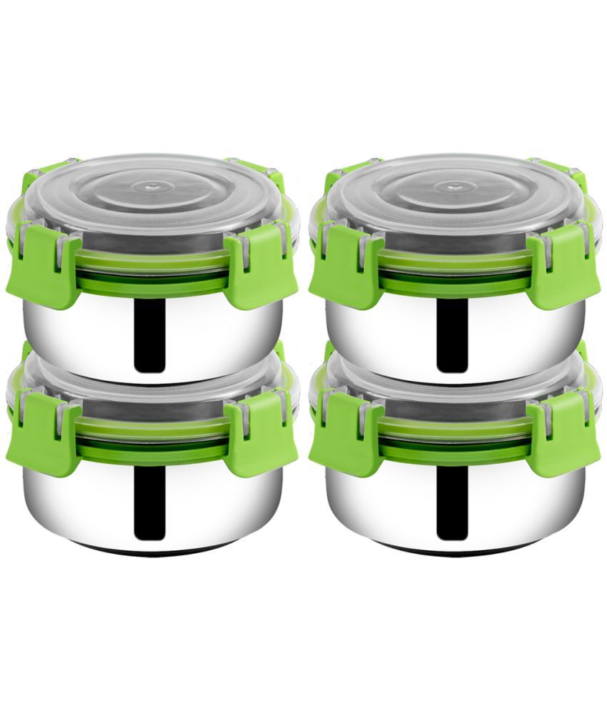     			BOWLMAN Smart Clip Lock Steel Green Food Container ( Set of 4 )