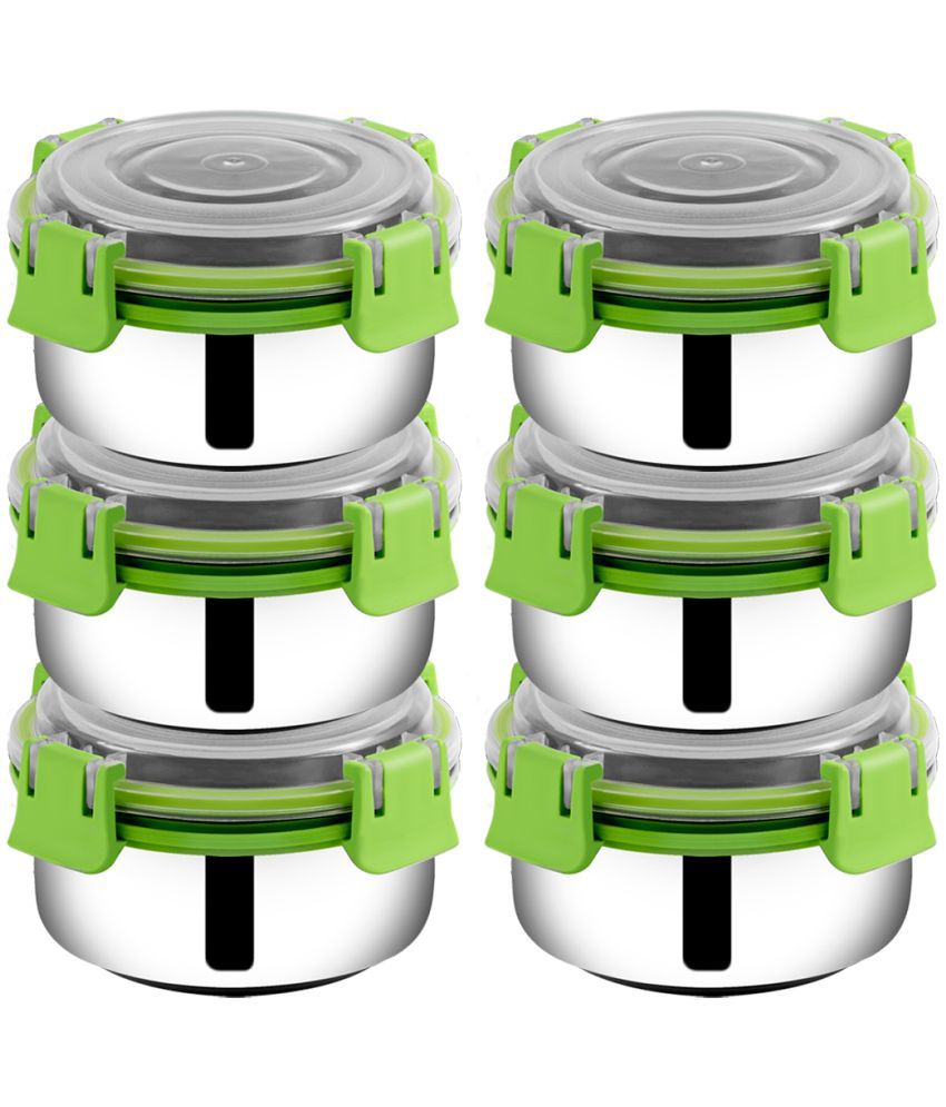     			BOWLMAN Smart Clip Lock Steel Green Food Container ( Set of 6 )