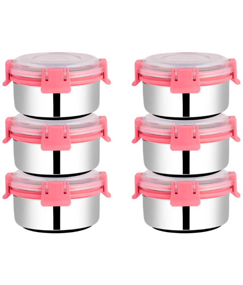     			BOWLMAN Smart Clip Lock Steel Pink Food Container ( Set of 6 )