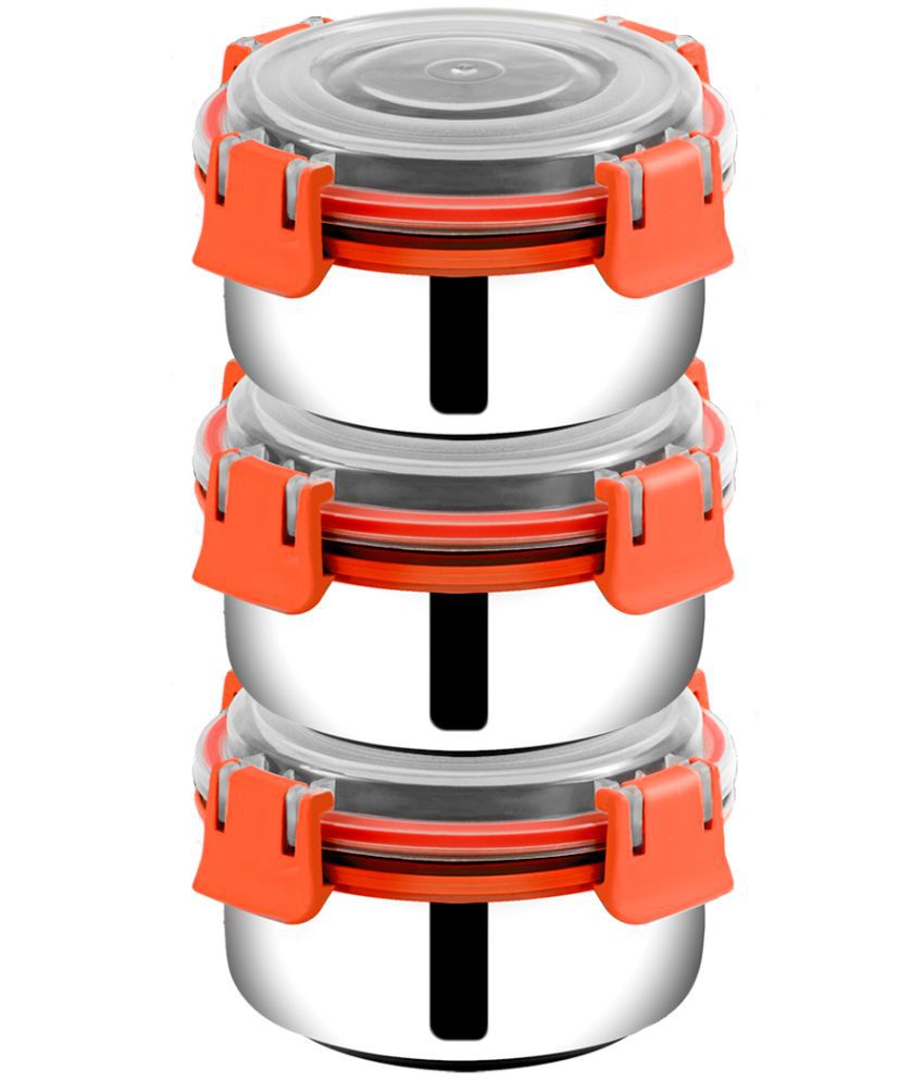     			BOWLMAN Smart Clip Lock Steel Orange Food Container ( Set of 3 )