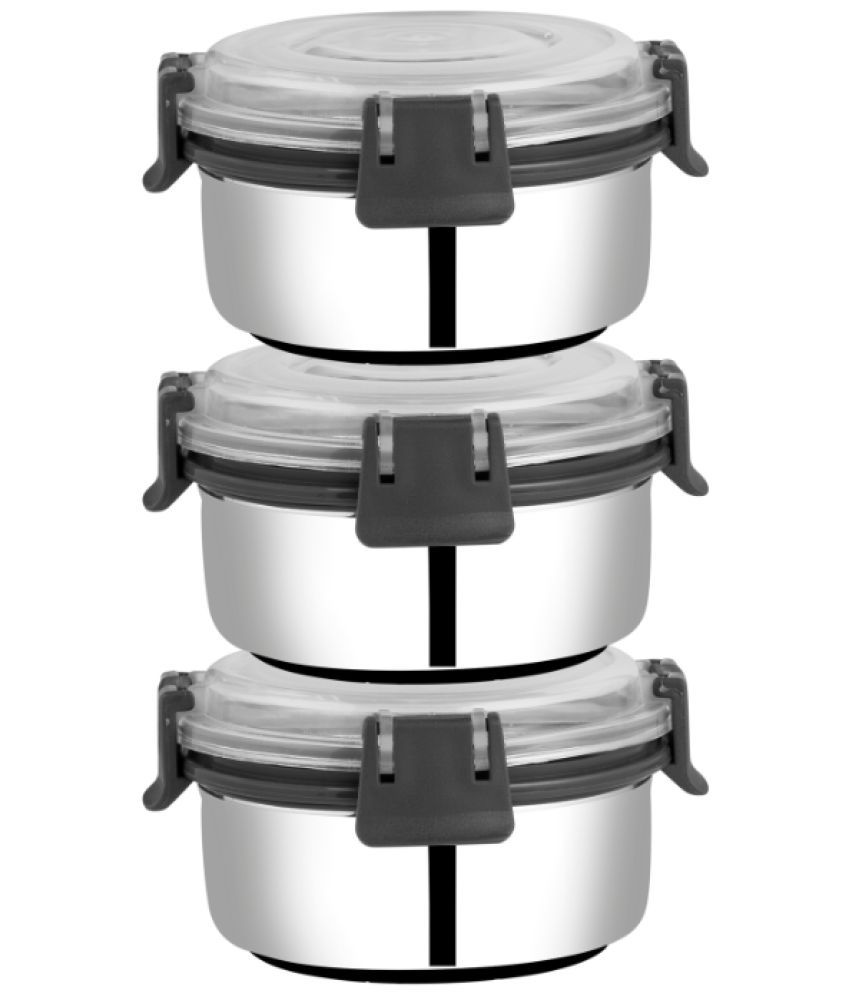     			BOWLMAN Smart Clip Lock Steel Grey Food Container ( Set of 3 )