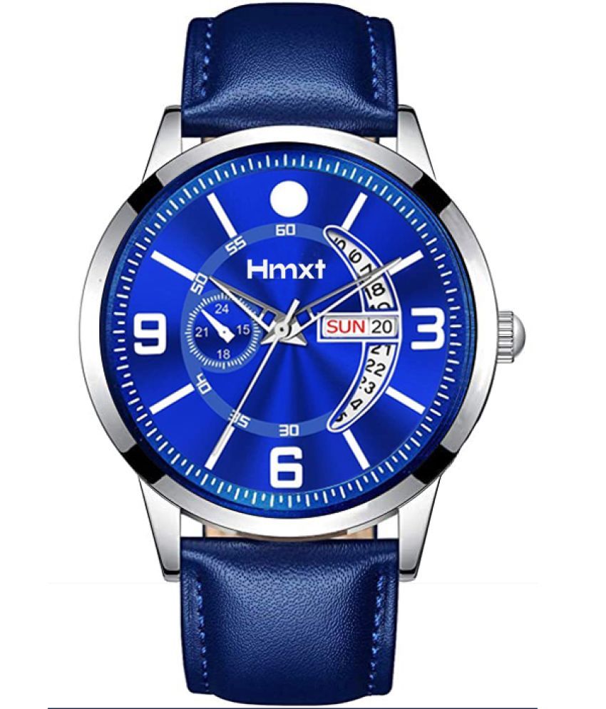     			HMXT Blue Leather Analog Men's Watch