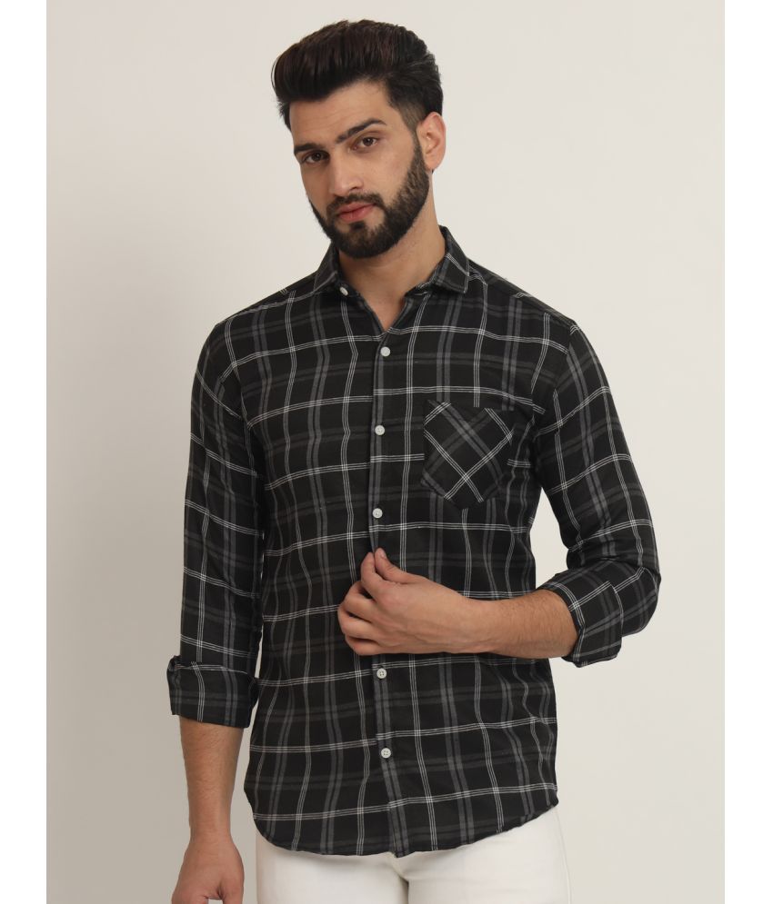     			RAGZO Cotton Blend Slim Fit Checks Full Sleeves Men's Casual Shirt - Black ( Pack of 1 )