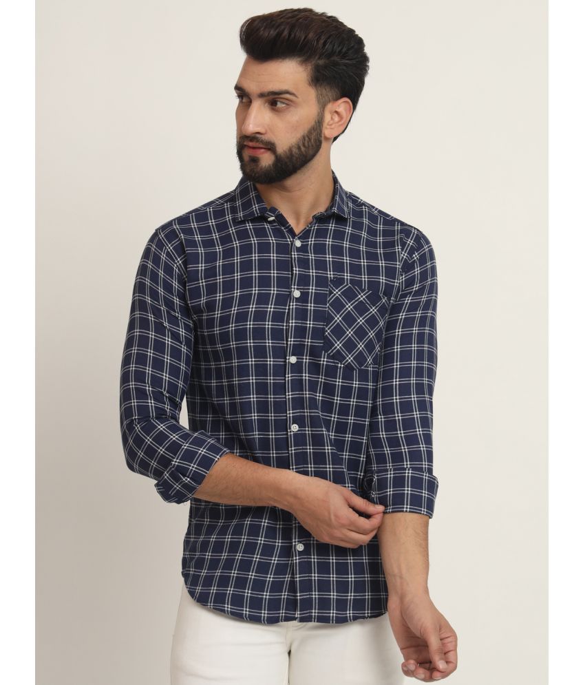     			RAGZO Cotton Blend Slim Fit Checks Full Sleeves Men's Casual Shirt - Navy ( Pack of 1 )