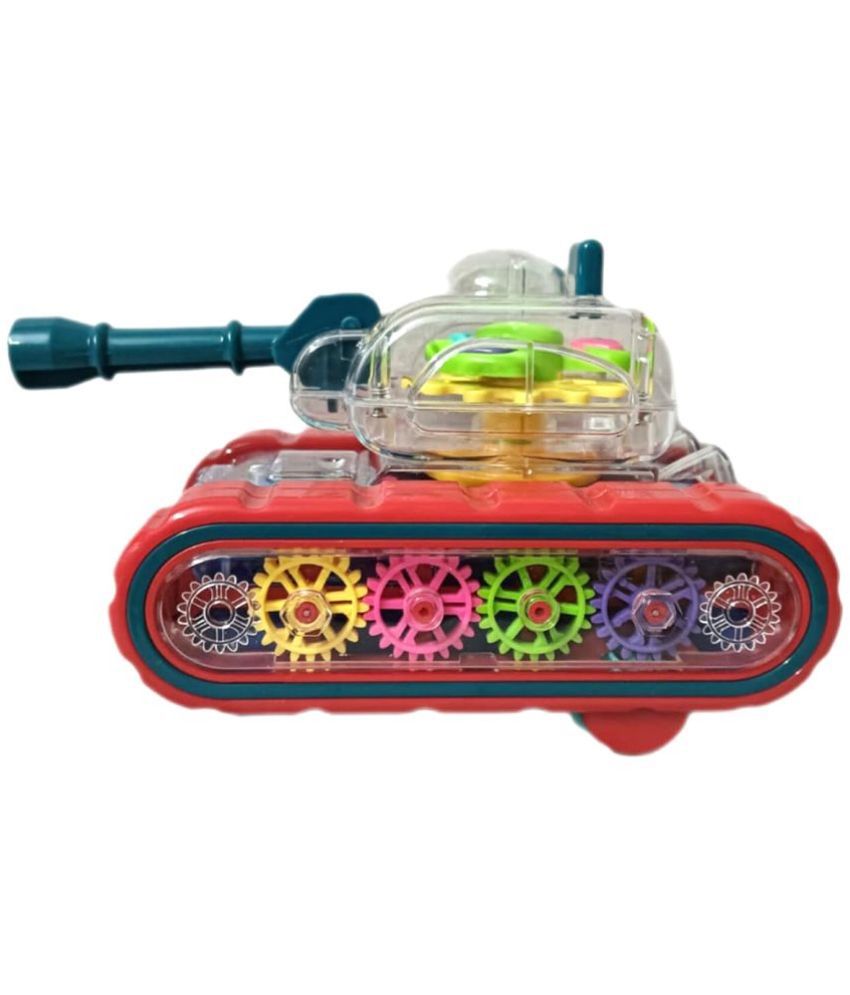     			RAINBOW RIDERS Gear Toys Kids Transparent Army Gear Tank Musical Sound Toy with Led Lights 360 Degree Rota'tion Bump and Go Toys for Boys &Girls (Gear Army Tank) Age 2, 3, 4, 5, 6, 7, 8 Multicolour Plastic Musical Battery Operated Toy