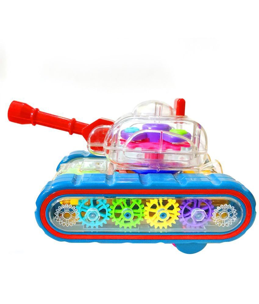     			RAINBOW RIDERS Gear Toys Kids Transparent Army Gear Tank Musical Sound Toy with Led Lights 360 Degree Rotat'ion Bump and Go Toys for Boys &Girls (Gear Army Tank) Age 2, 3, 4, 5, 6, 7, 8 Multicolour Plastic Musical Battery Operated Toy
