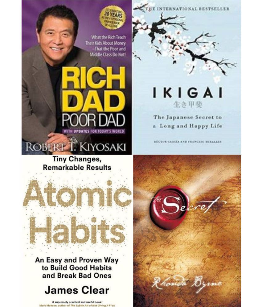     			Combo of 4 Books (Rich Dad Poor Dad+Ikigai +Atomic Habits+ The Secret) (English,Paperback)