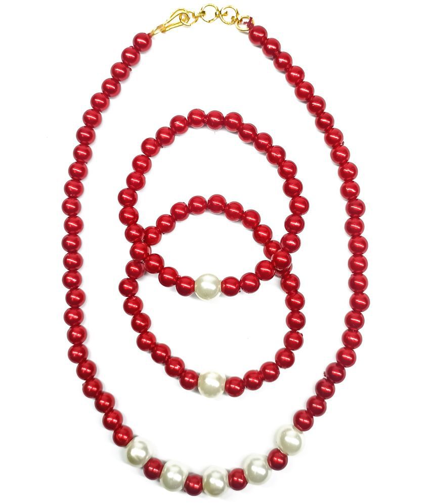     			DAIVYA WELLNESS Red Pearls Necklace Set ( Pack of 1 )