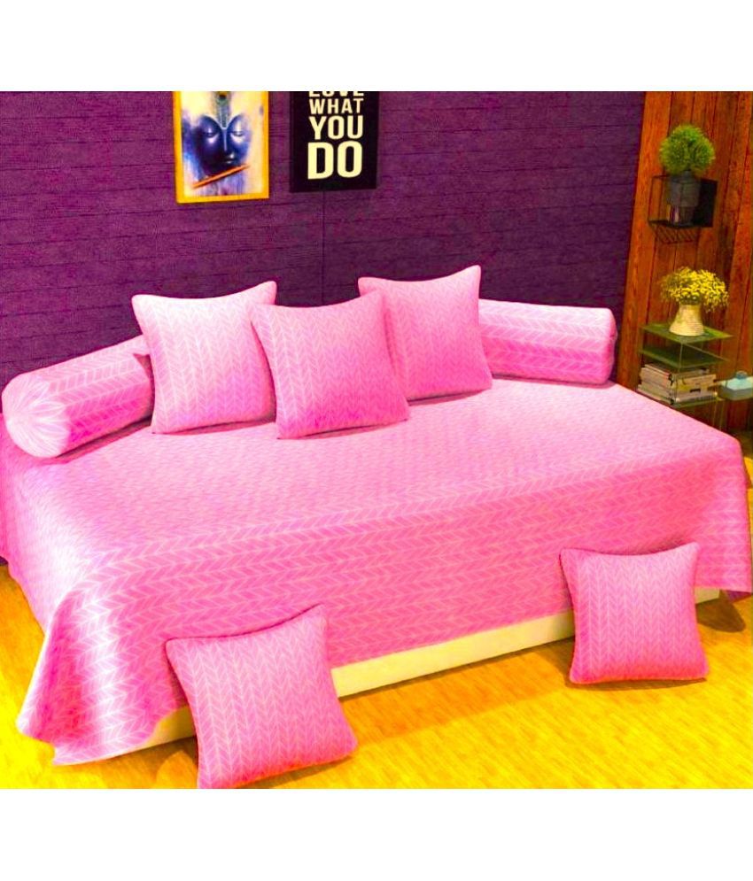     			JBTC Cotton Floral Printed Diwan Set 8 Pcs - pink