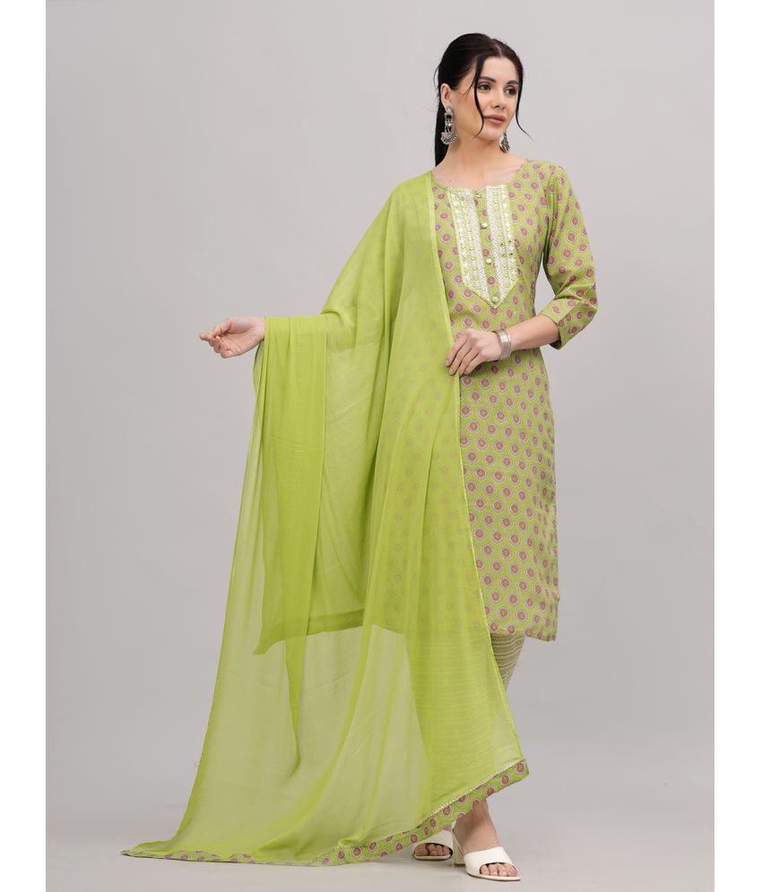     			JC4U Cotton Printed Kurti With Pants Women's Stitched Salwar Suit - Green ( Pack of 1 )