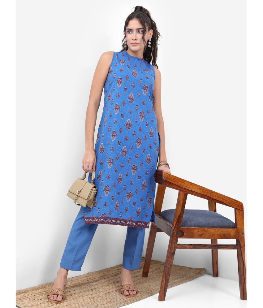     			Ketch Polyester Printed Kurti With Pants Women's Stitched Salwar Suit - Blue ( Pack of 1 )