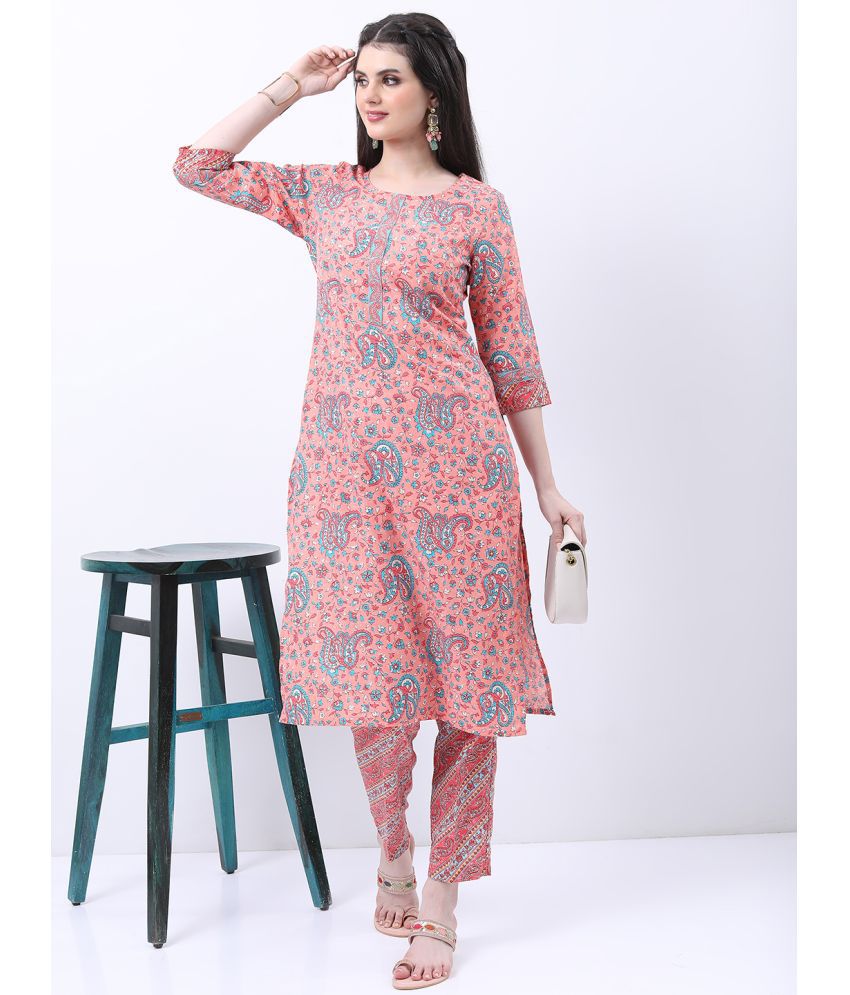     			Ketch Polyester Printed Kurti With Pants Women's Stitched Salwar Suit - Peach ( Pack of 1 )