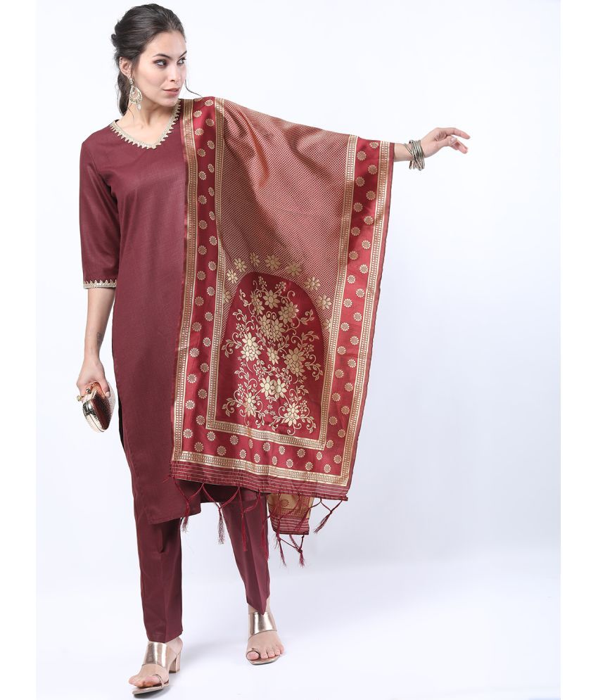     			Ketch Polyester Solid Kurti With Pants Women's Stitched Salwar Suit - Burgundy ( Pack of 1 )