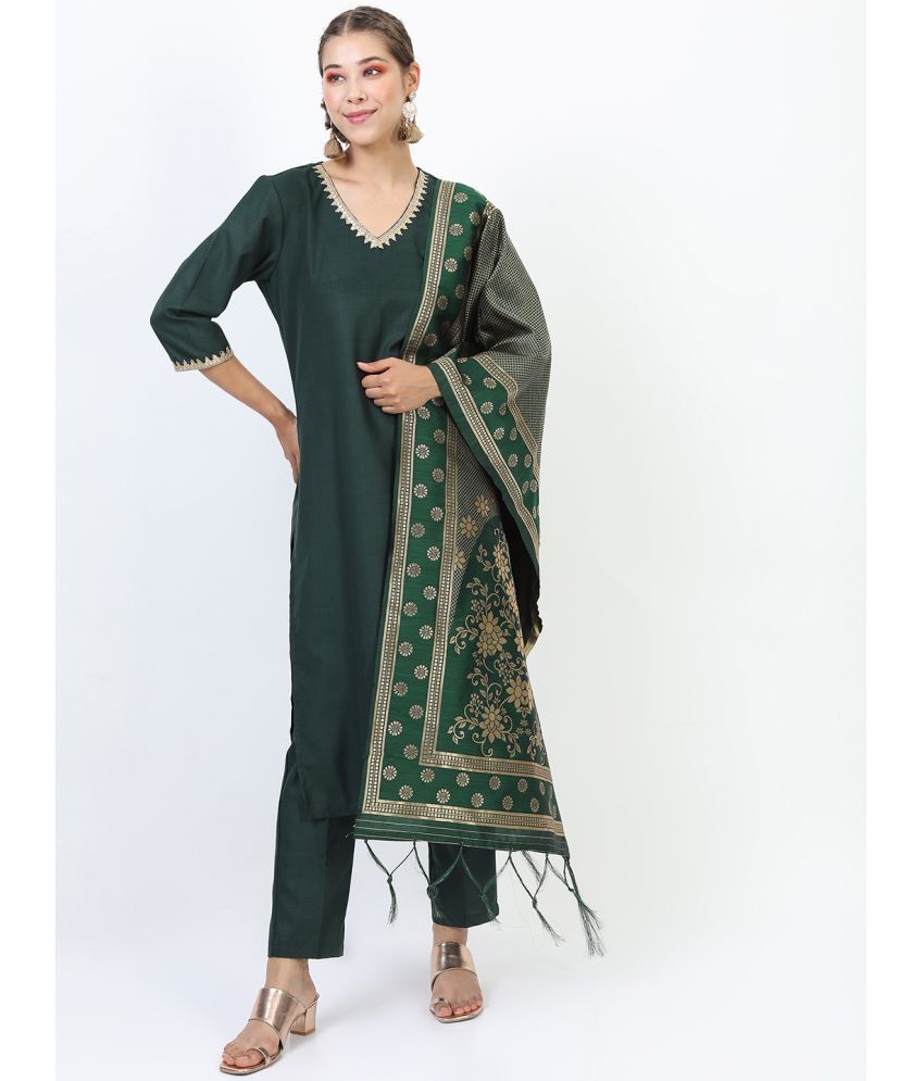     			Ketch Polyester Solid Kurti With Pants Women's Stitched Salwar Suit - Green ( Pack of 1 )