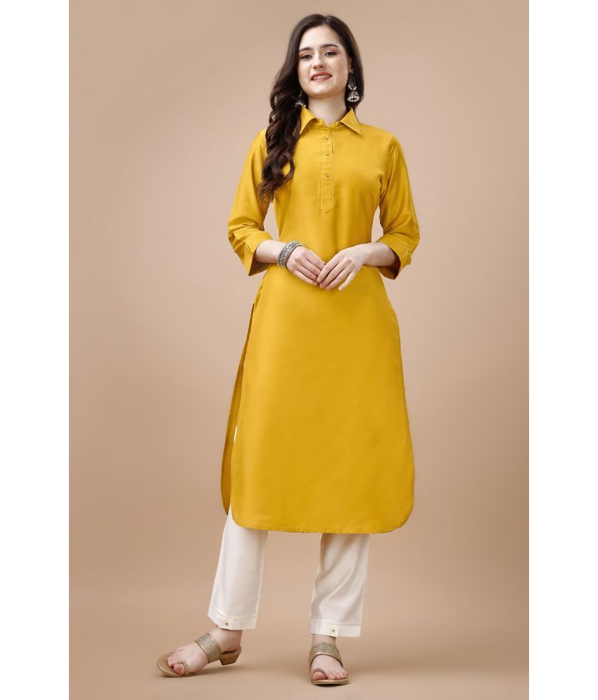     			MOJILAA Art Silk Solid Straight Women's Kurti - Mustard ( Pack of 1 )