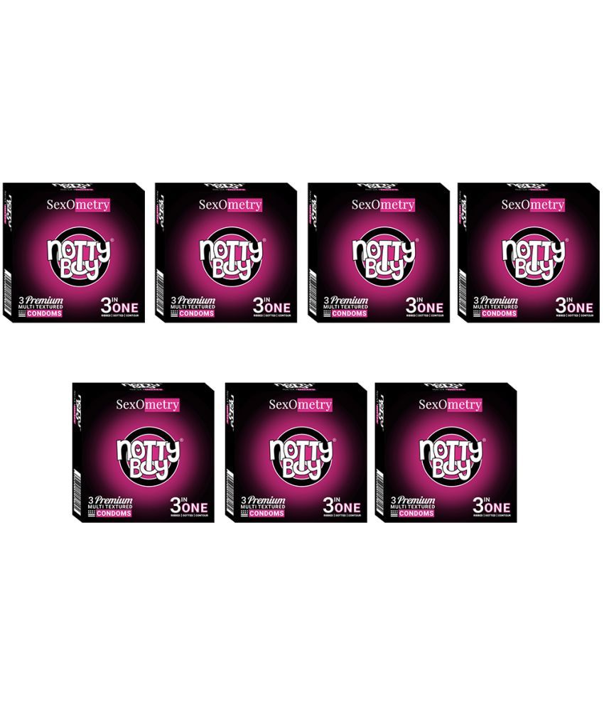     			NottyBoy 3IN1 Ribbed Dotted Contour Condoms - Set of 7, 21 Pcs