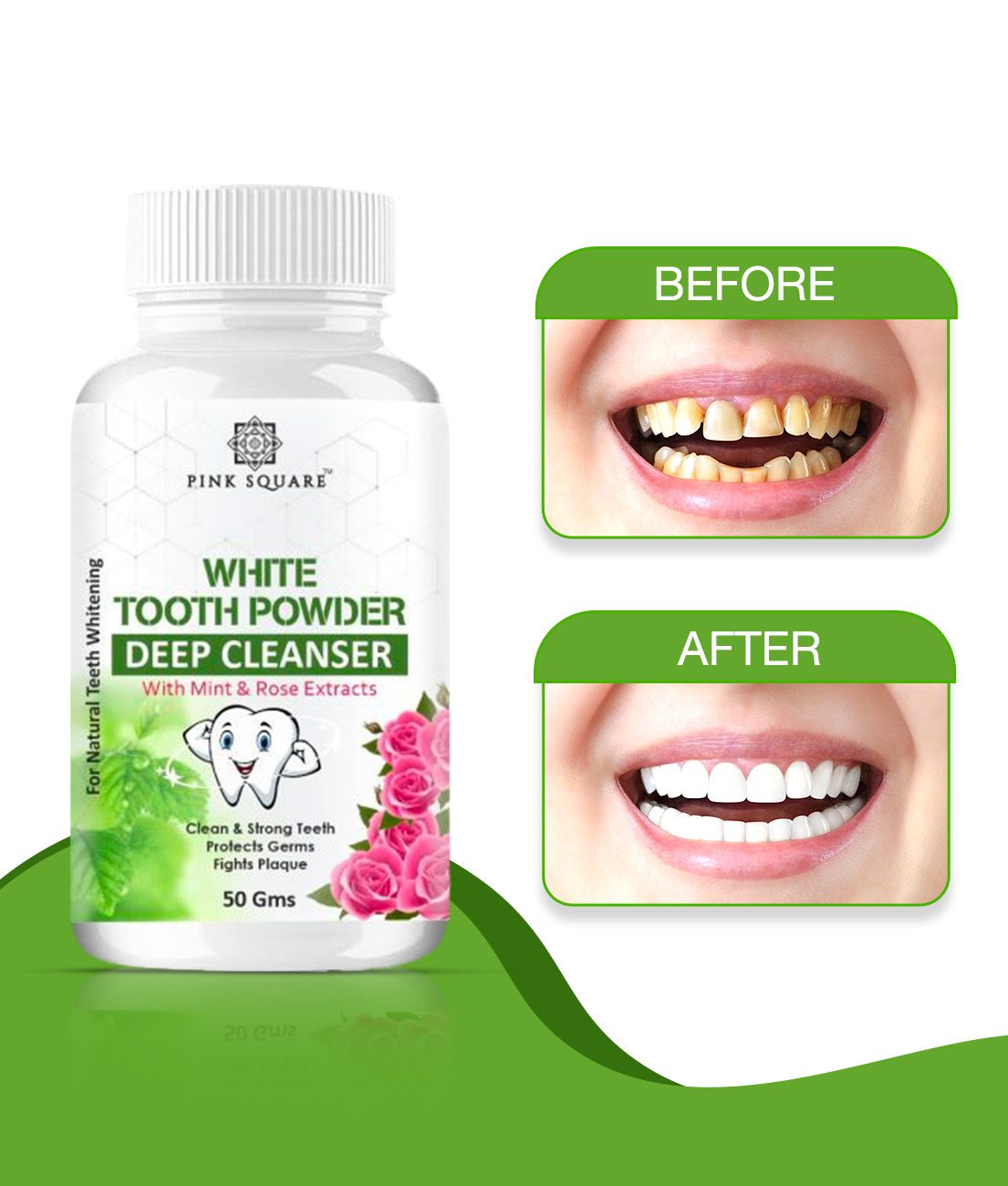     			pink square White Tooth Powder for Brightens Teeth Denture Oral Kit
