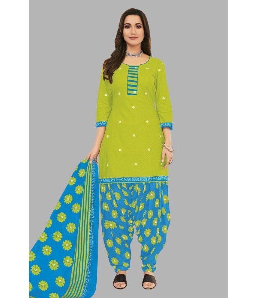     			SIMMU Unstitched Cotton Printed Dress Material - Green ( Pack of 1 )