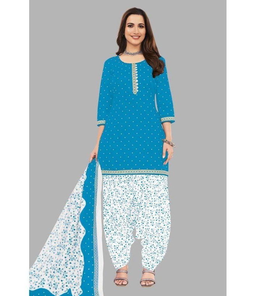     			SIMMU Unstitched Cotton Printed Dress Material - Blue ( Pack of 1 )