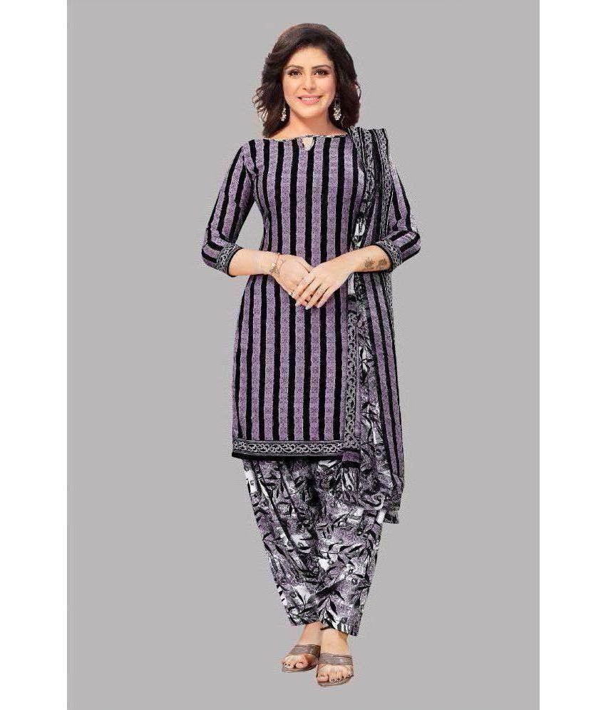     			SIMMU Unstitched Crepe Striped Dress Material - Purple ( Pack of 1 )