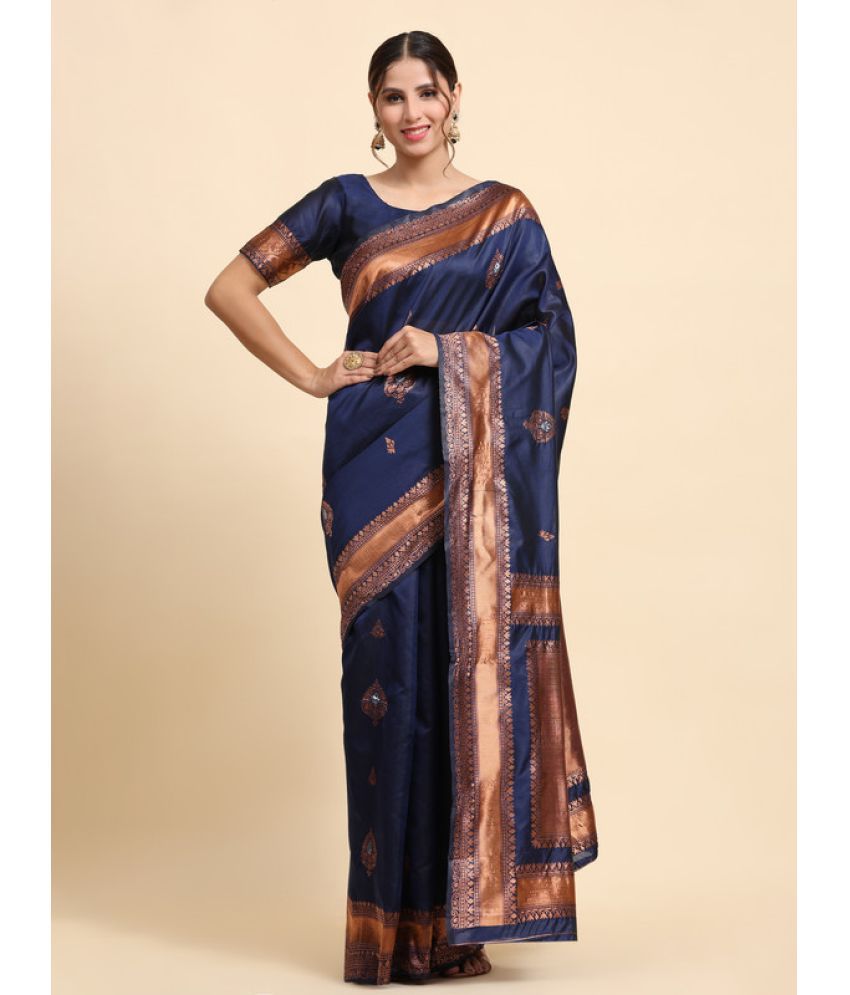     			Surat Textile Co Banarasi Silk Embellished Saree With Blouse Piece - Navy Blue ( Pack of 1 )