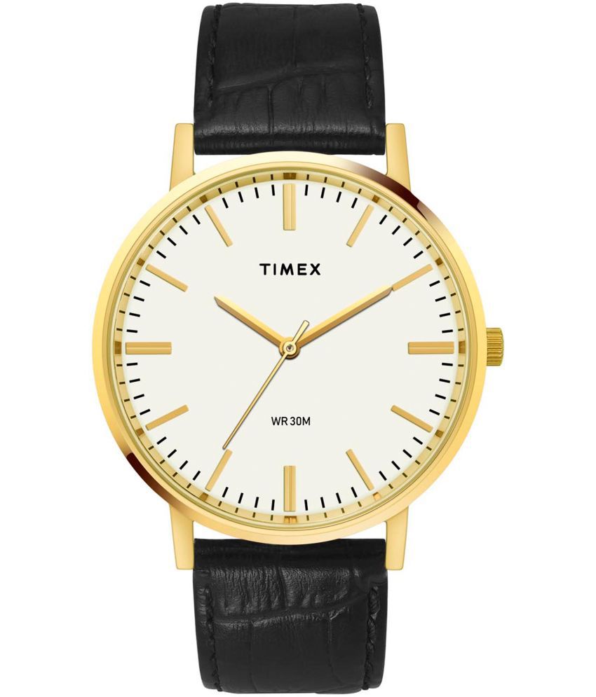     			Timex Black Leather Analog Men's Watch