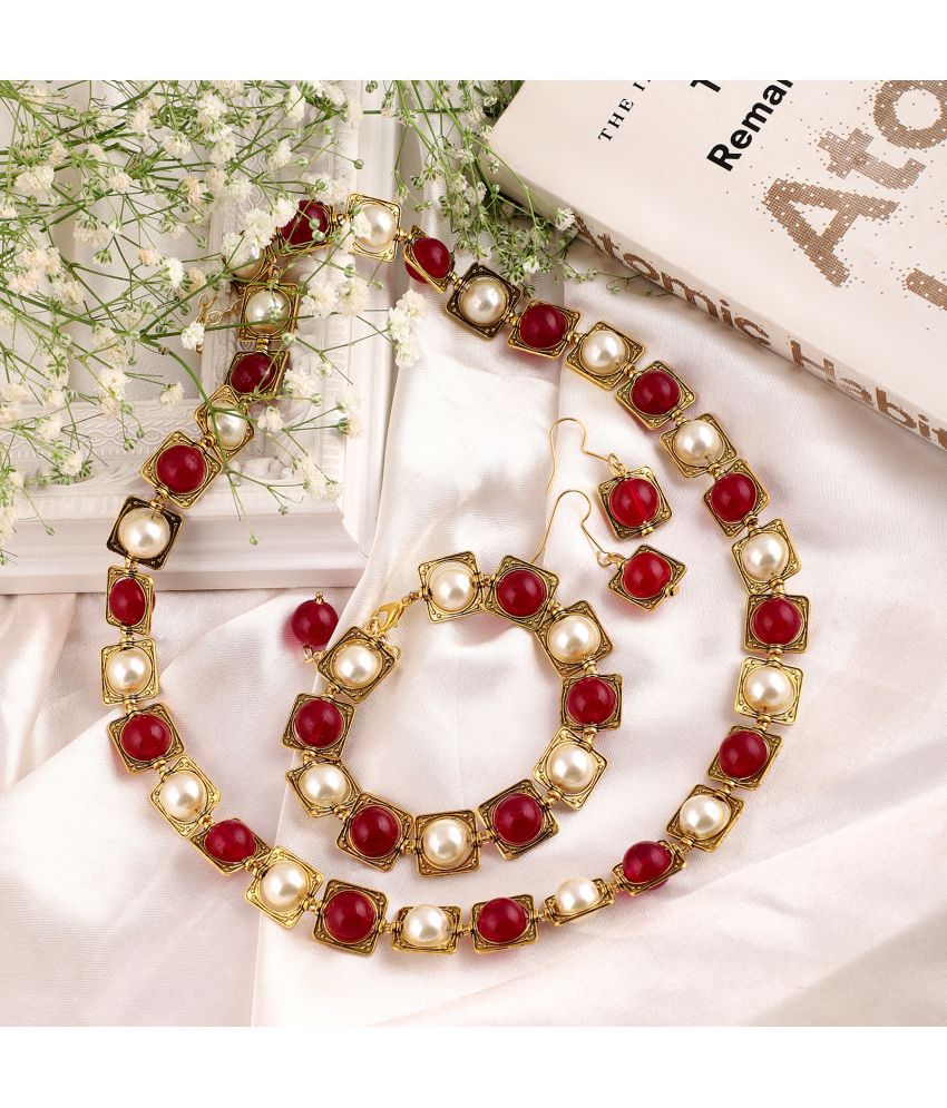     			gilher Pink Brass Necklace Set ( Pack of 1 )