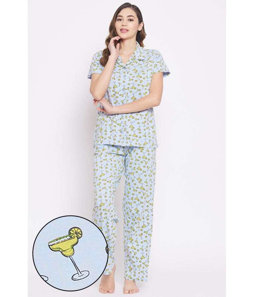     			Clovia Blue Cotton Women's Nightwear Nightsuit Sets ( Pack of 2 )