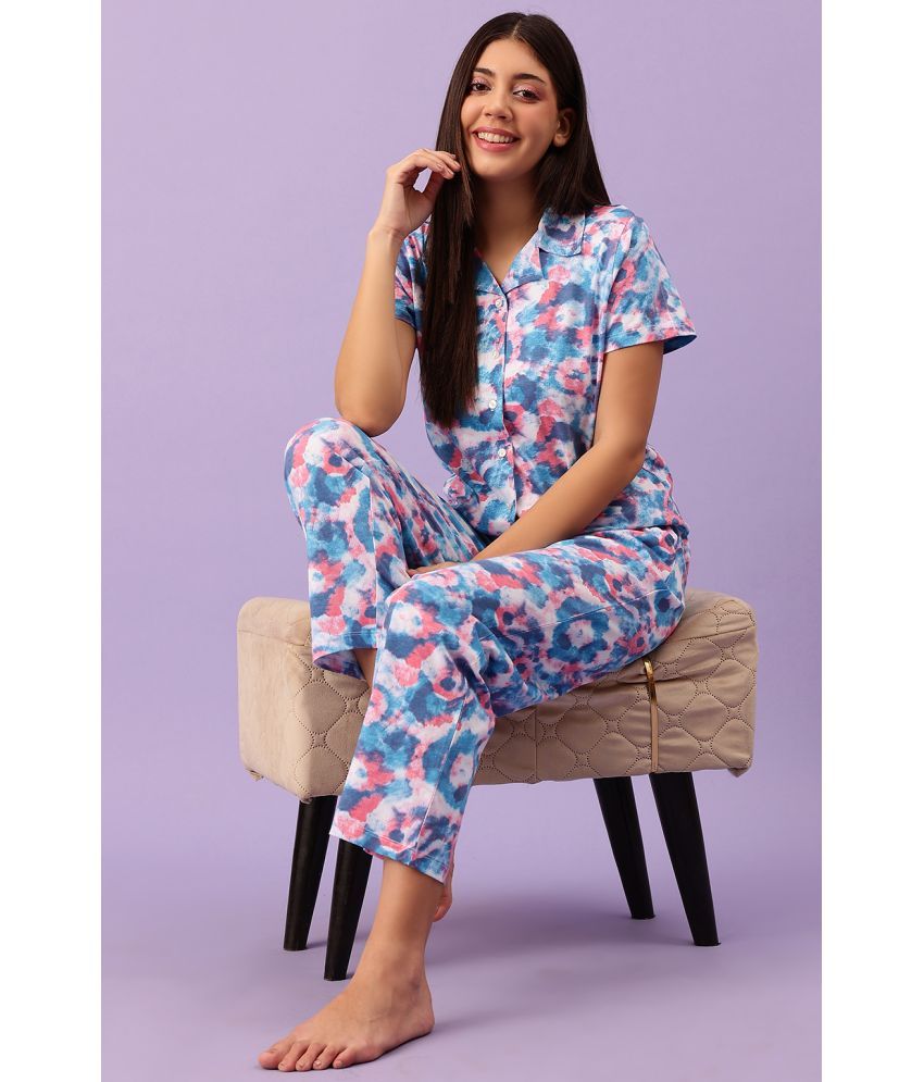     			Clovia Blue Cotton Women's Nightwear Nightsuit Sets ( Pack of 2 )