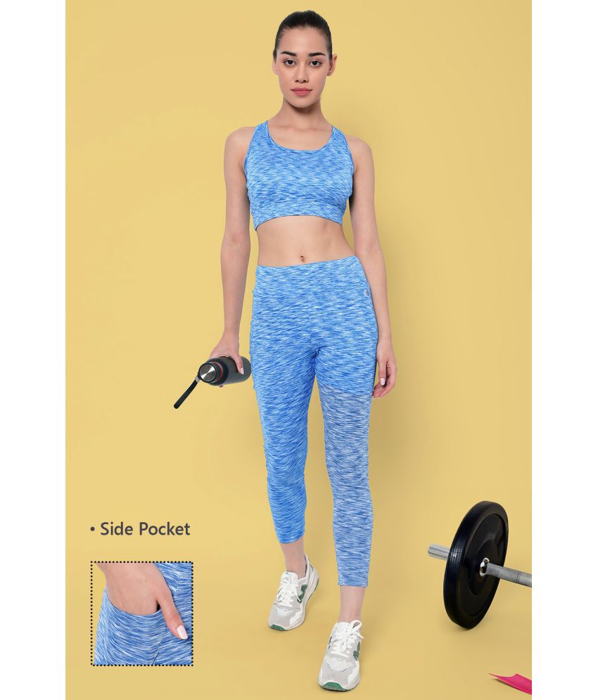     			Clovia Blue Polyester Self Design Tights - Single