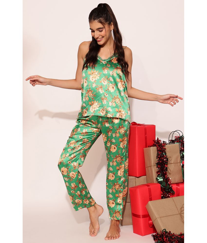     			Clovia Green Satin Women's Nightwear Nightsuit Sets ( Pack of 2 )
