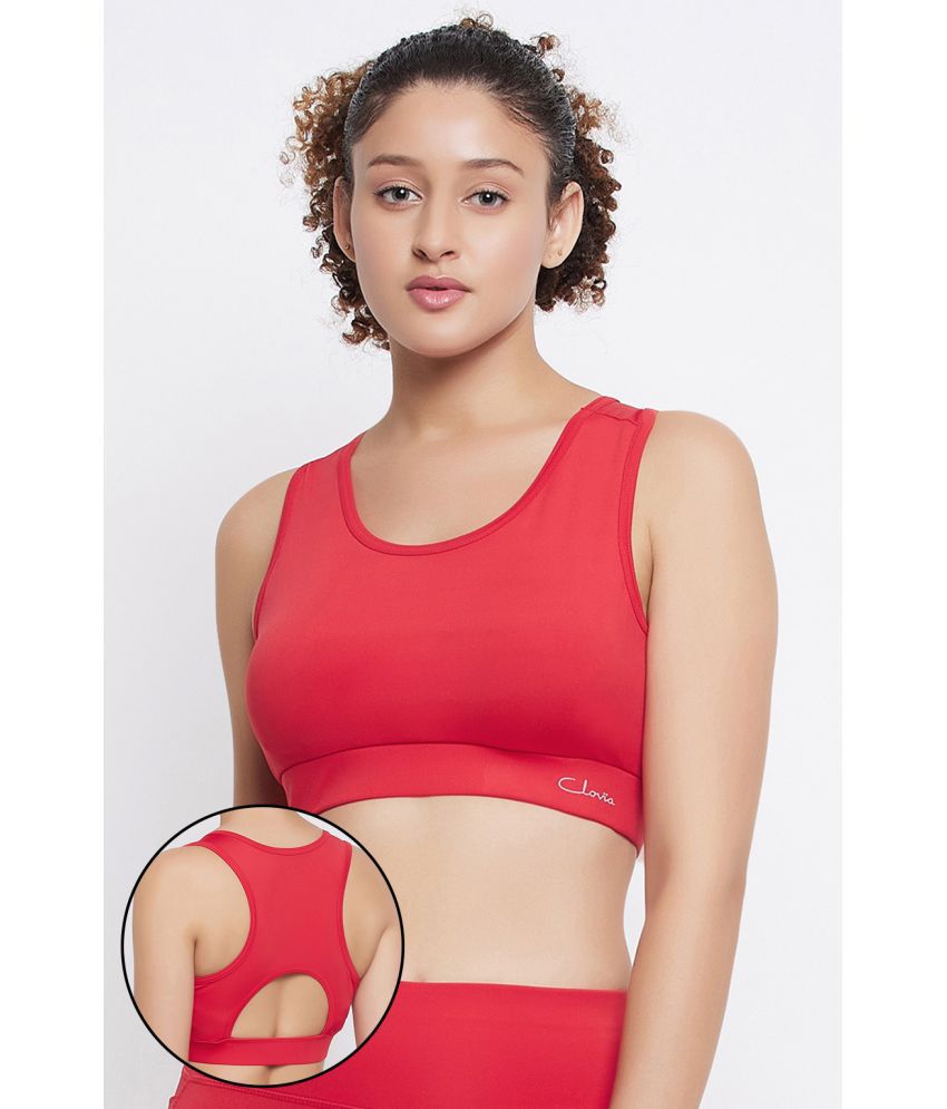     			Clovia Red Polyester Removable Padding Women's Sports Bra ( Pack of 1 )