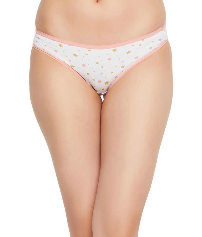     			Clovia White Cotton Printed Women's Bikini ( Pack of 1 )