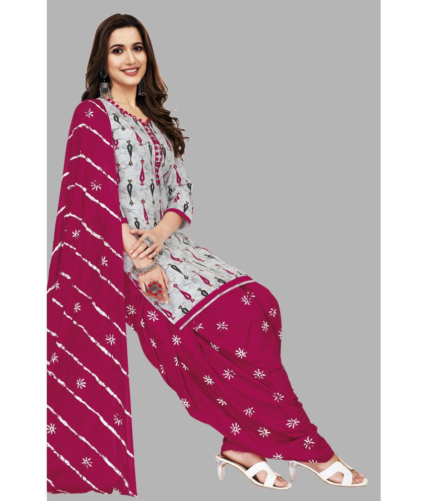     			SIMMU Cotton Printed Kurti With Patiala Women's Stitched Salwar Suit - Grey ( Pack of 1 )