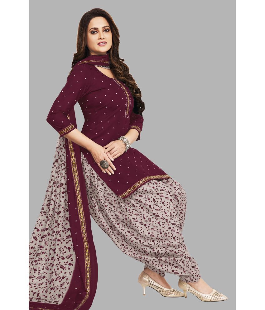     			SIMMU Cotton Printed Kurti With Patiala Women's Stitched Salwar Suit - Maroon ( Pack of 1 )