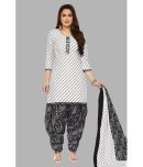 shree jeenmata collection Cotton Printed Kurti With Patiala Women's Stitched Salwar Suit - White ( Pack of 1 )