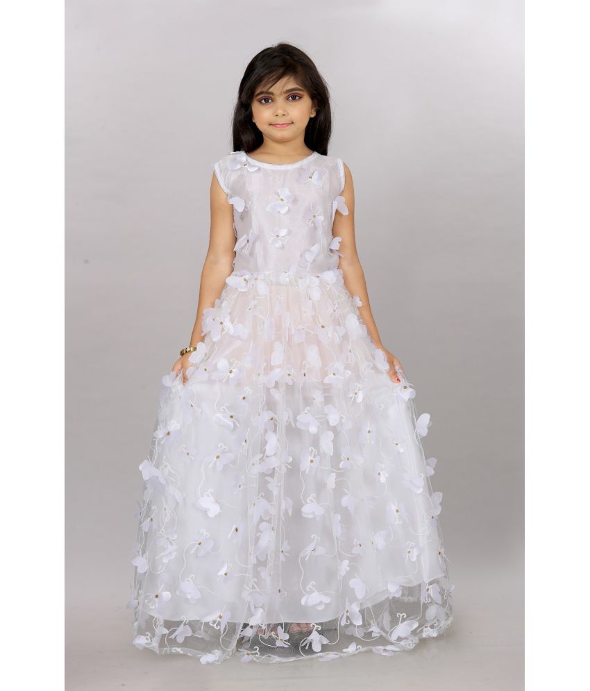     			Apnisha White Net Girls Fit And Flare Dress ( Pack of 1 )