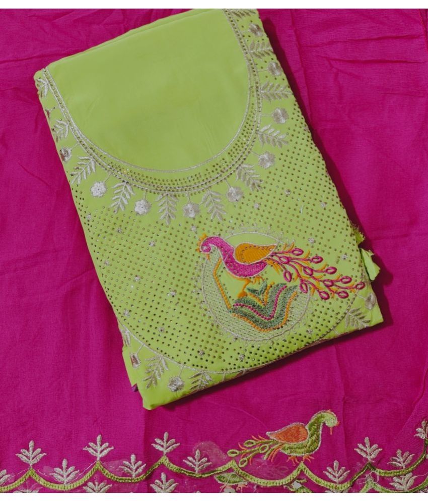     			BBQSTYLE Unstitched Silk Blend Embroidered Dress Material - Lime Green ( Pack of 1 )