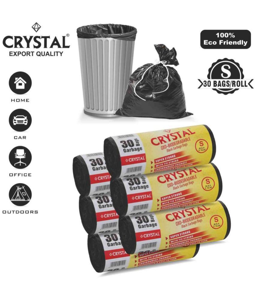     			Crystal Oxo Biodegradable Black Garbage Bags (17 x 19 inch, Small) Pack of 6 (30 pieces each)