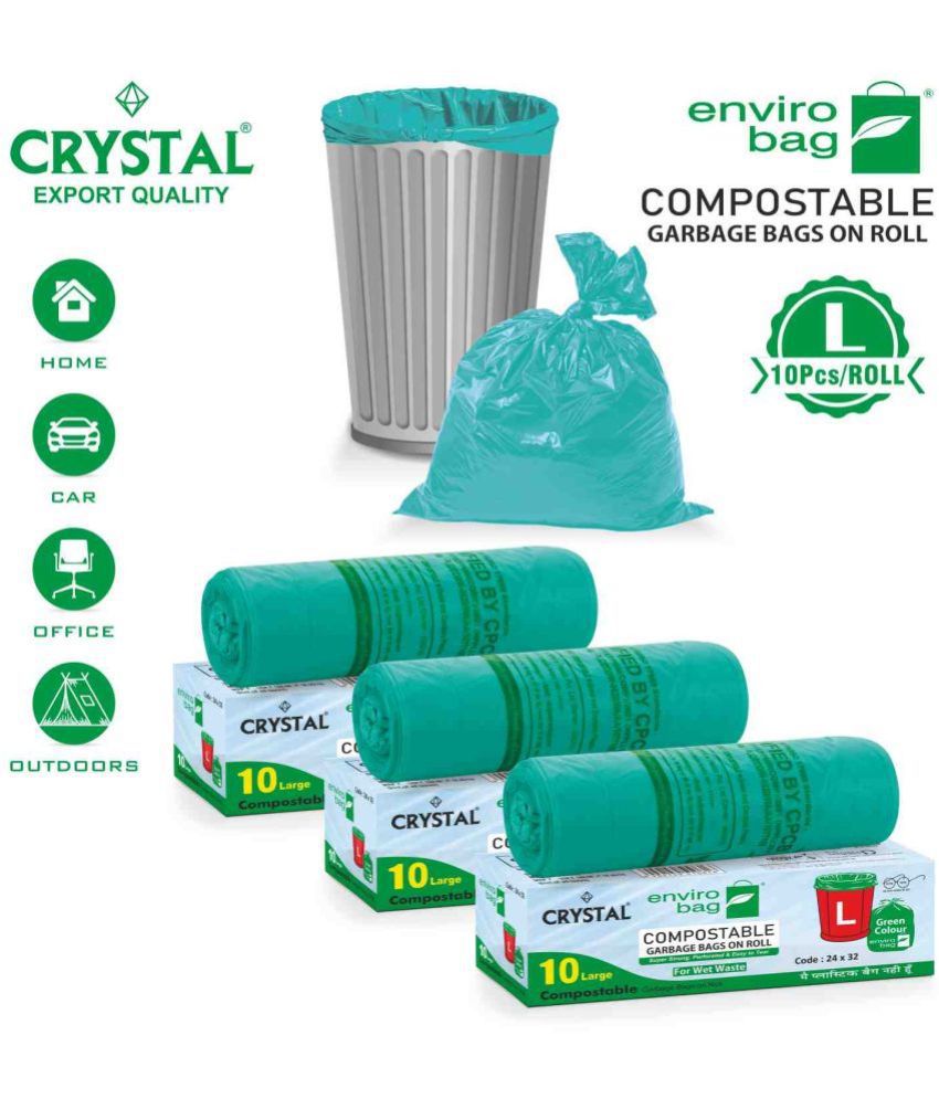     			Crystal Compostable Green Garbage Bags (24 x 32 inch, Large) Pack of 3 (10 pieces each)