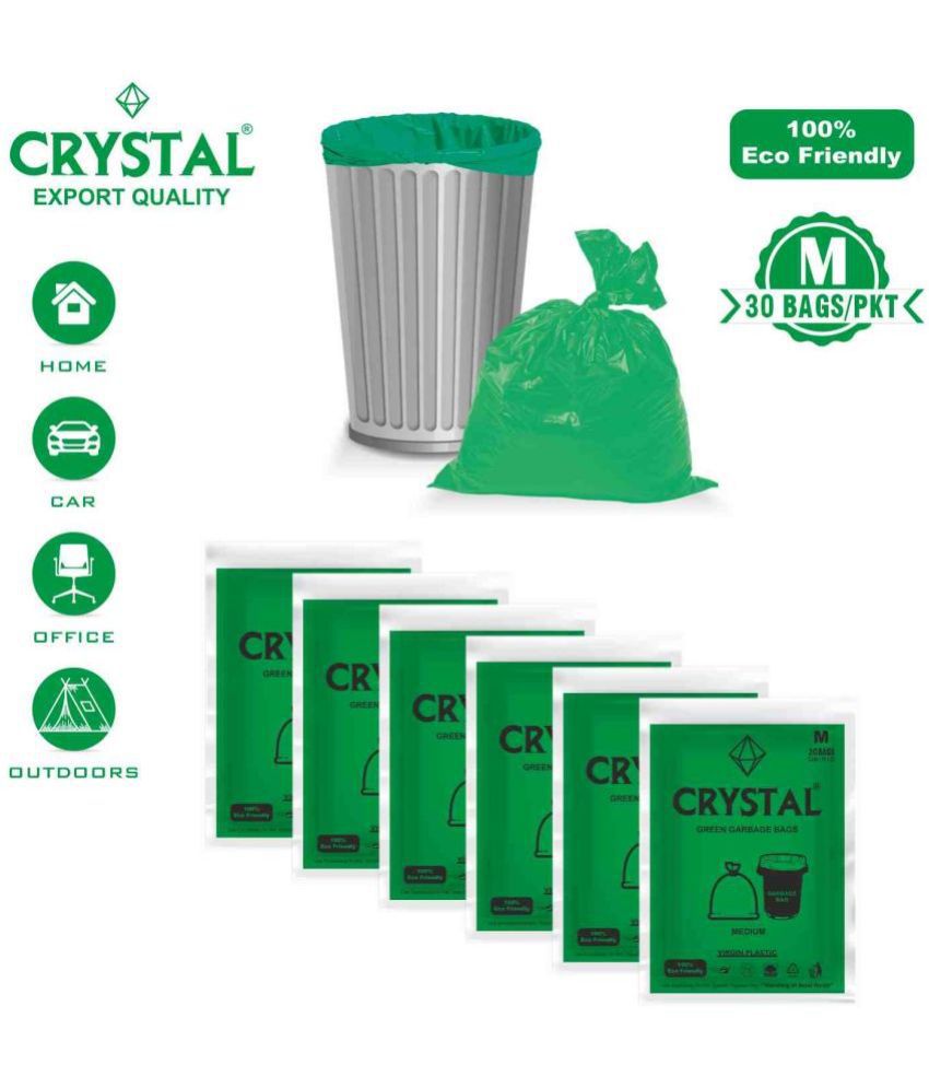     			Crystal Oxo Biodegradable Green Garbage Bags (19 x 21 inch, Medium) Pack of 6 (30 pieces each)