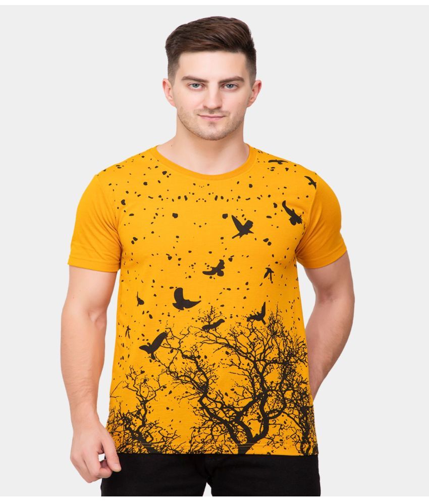     			EKOM Cotton Blend Regular Fit Printed Half Sleeves Men's T-Shirt - Mustard ( Pack of 1 )