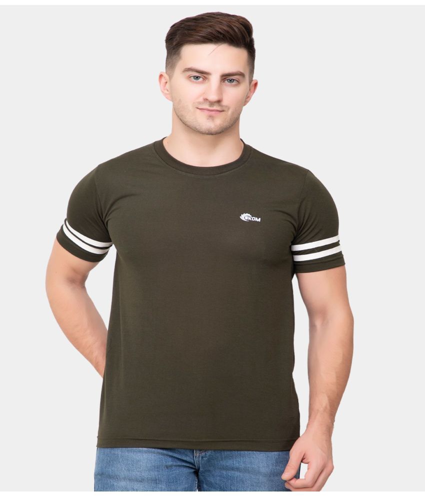     			EKOM Cotton Blend Regular Fit Solid Half Sleeves Men's T-Shirt - Olive ( Pack of 1 )