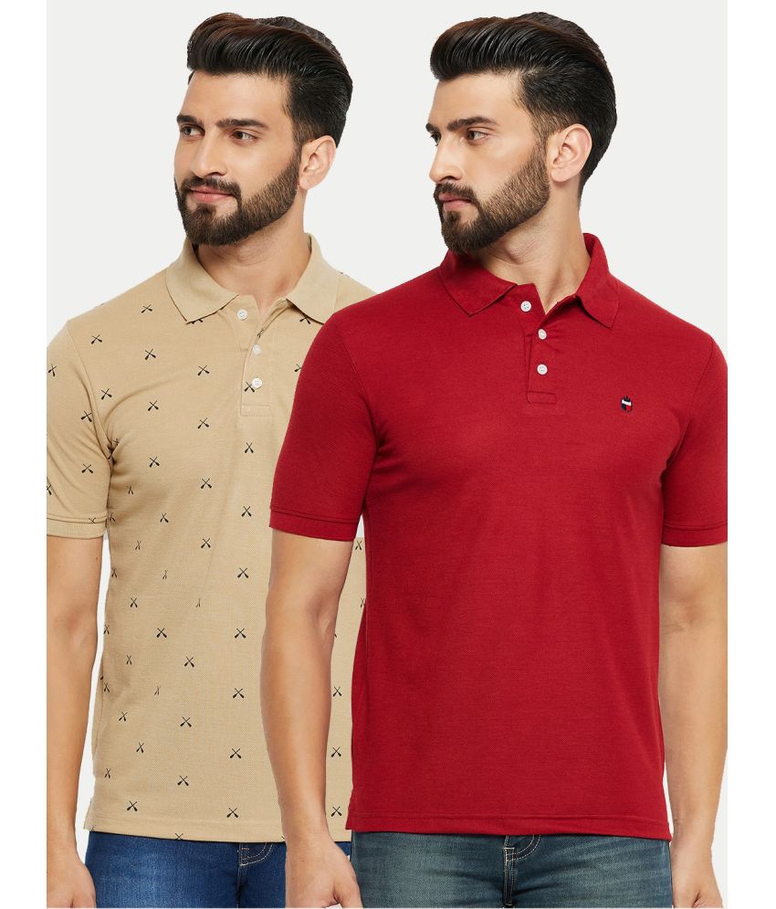     			Emerald Cotton Blend Regular Fit Solid Half Sleeves Men's Polo T Shirt - Red ( Pack of 2 )