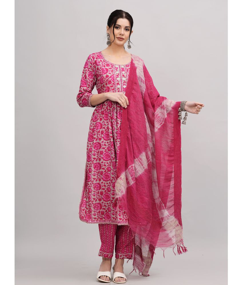     			JC4U Cotton Printed Kurti With Pants Women's Stitched Salwar Suit - Pink ( Pack of 1 )