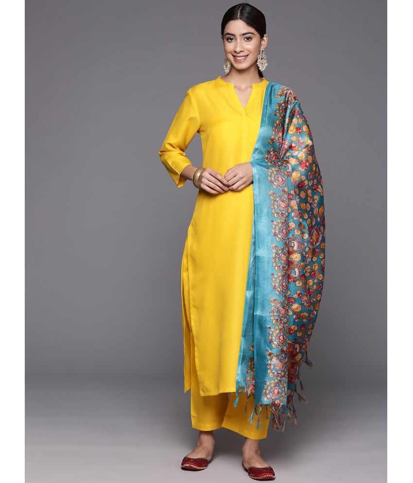     			Varanga Cotton Blend Solid Kurti With Pants Women's Stitched Salwar Suit - Yellow ( Pack of 1 )