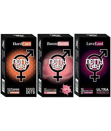 NottyBoy Mixed Condom Ultra Ribbed, Raised Dots and Bubblegum - 30 Units